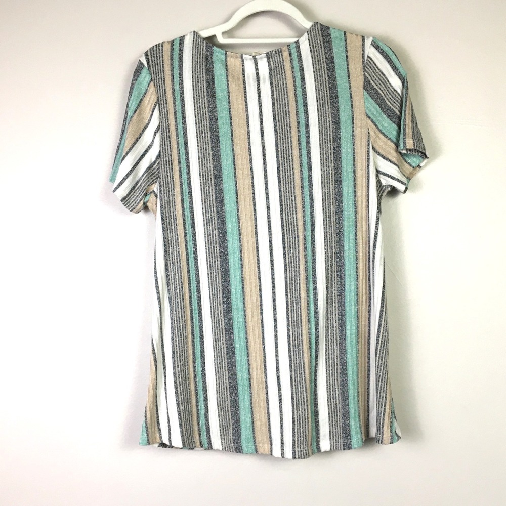 Another Reason Striped Twist Front Top Multi Rib Knit - Picture 2 of 6